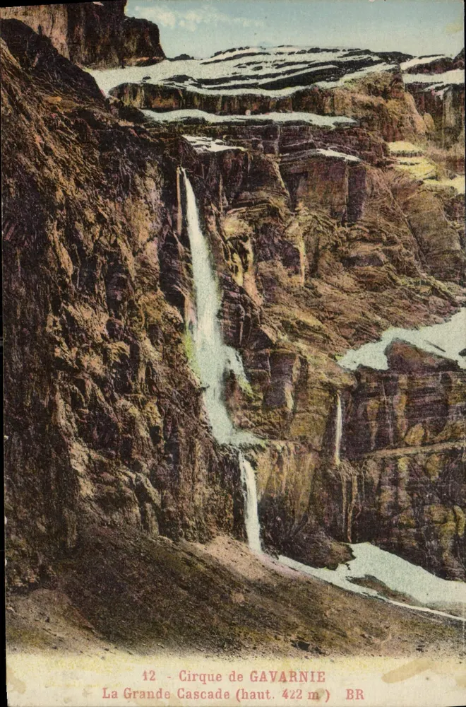Cirque de GAVARNIE — A Grande Cascata (altura 422 m) — Bloc Frères, Bordeaux, n°12 - Frente