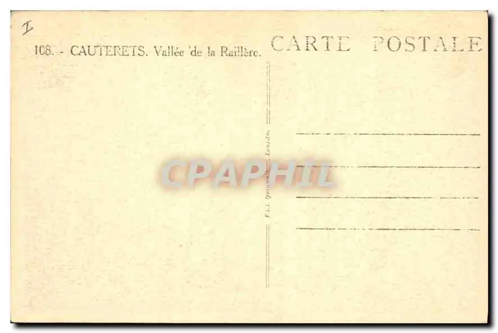 Vale da Raillère — Cauterets — Editor E.L.L. Quenouille, Londres - Verso
