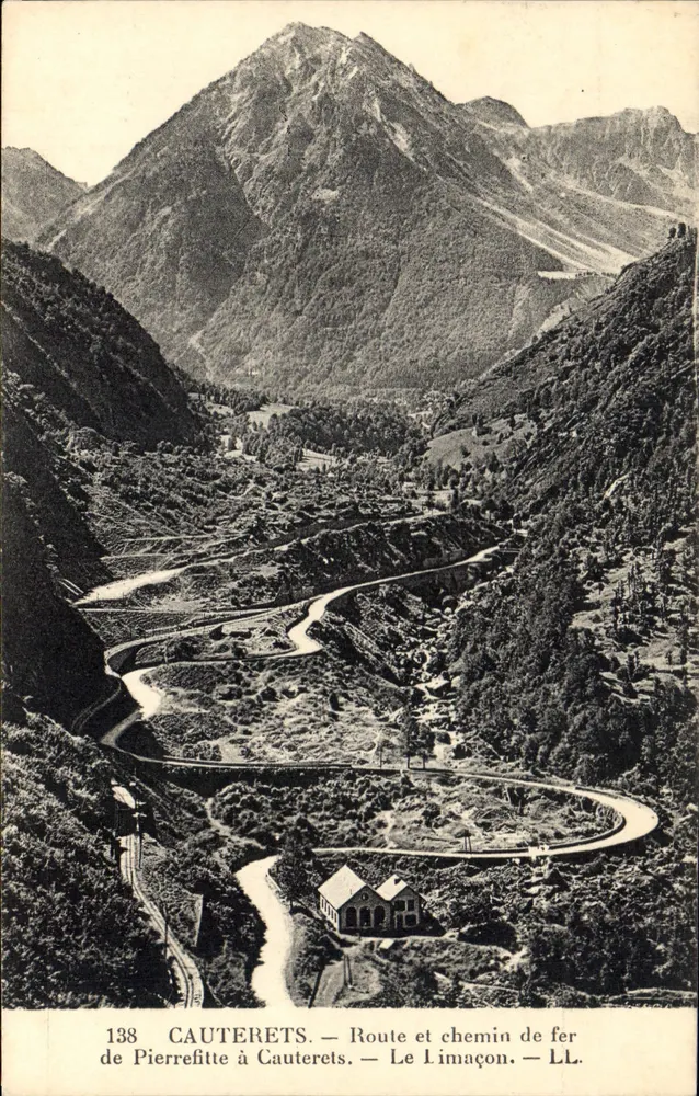 Cauterets — Route et chemin de fer de Pierrefitte à Cauterets — Le Limaçon — LL — n°138 - Recto