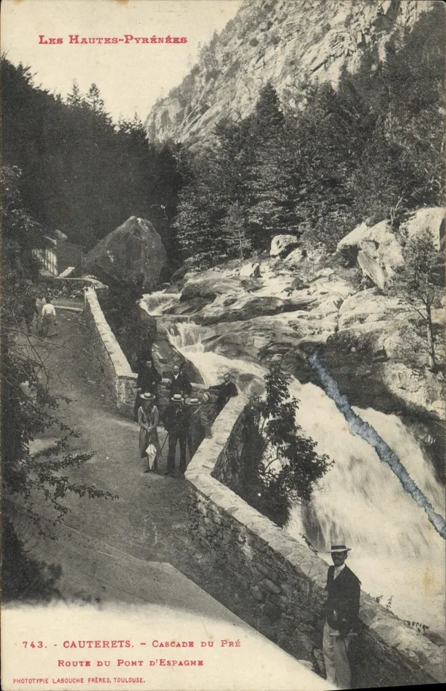 Cauterets - Wasserfall von Pré — Route du Pont d'Espagne, Verlag Phototypie Labouche Frères, Toulouse, n° 743 - Vorderseite