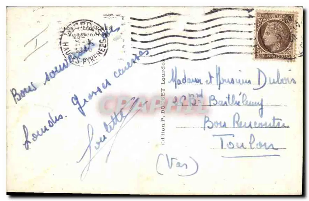 Vista de Lourdes — editor P. DOUCET Lourdes - Verso