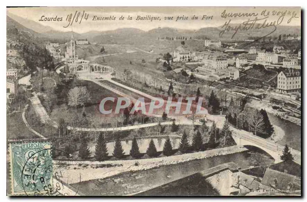 Lourdes — Ensemble de la Basilique, vue prise du Fort - Recto