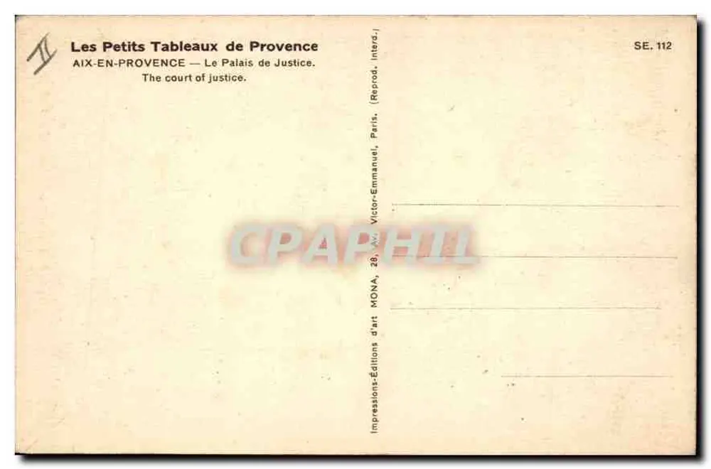 Aix-en-Provence — O Palácio de Justiça — Editor Móna, série SE.112 - Verso