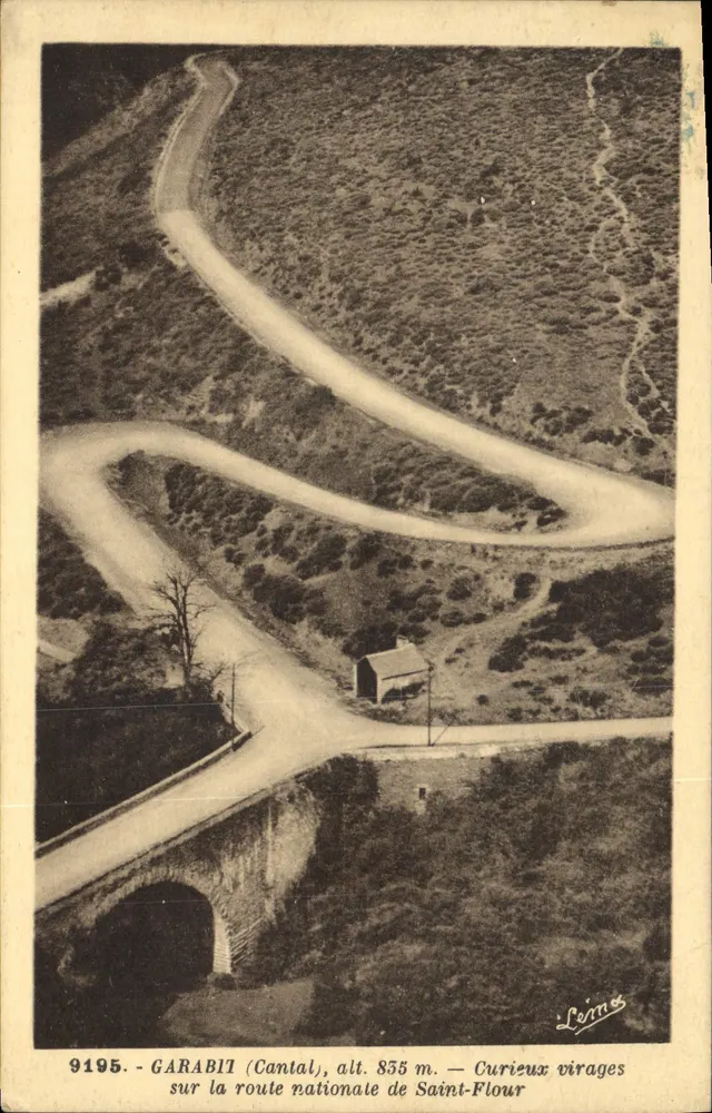 Garabii (Cantal) — merkwürdige Kurven auf der nationalen Straße von Saint-Flour — Léon Margerit, n° 9195 - Vorderseite