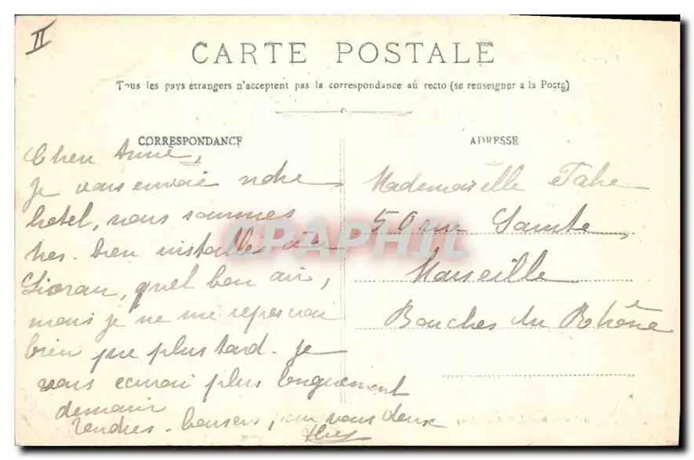 Le Lioran — Vista do vilarejo e da barragem — Librairie Baudel, St-Cère (1913) - Verso