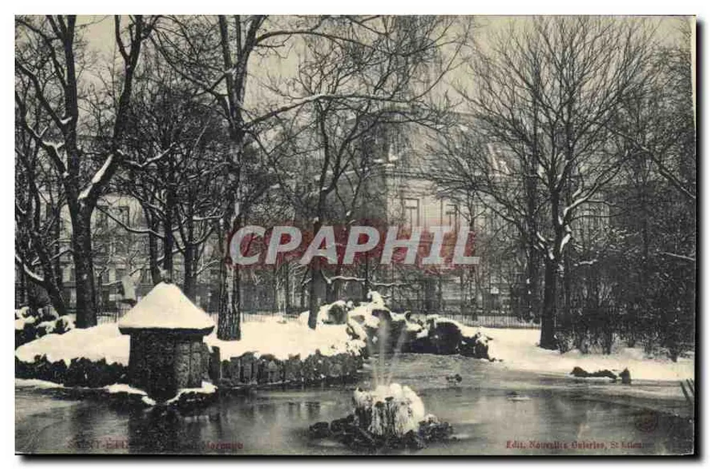 Saint-Étienne — Vista invernal de um parque com fonte — Edit. Nouvelles Galeries, St Etienne - Frente