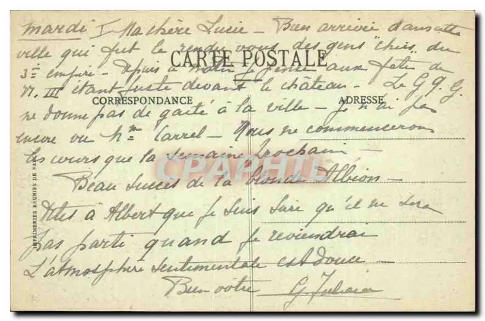 Compiègne - O Palácio - Quarto do Imperador — editor Decaille, número de série não visível - Verso