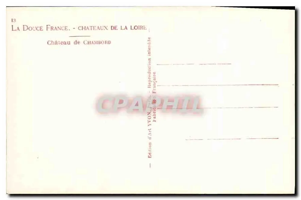 Zamek Chambord — Zamek Loary — Wydawnictwo Sztuk YVON, Paryż - Rewers