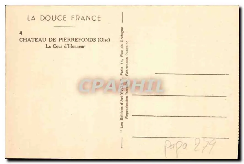 Castelo de Pierrefonds (Oise) — A Cour de Honra — Edições d'Art Yvonne, Paris - Verso