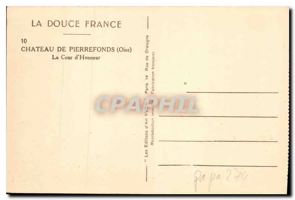 Castelo de Pierrefonds — A Cour d'Honneur — Éditions d'Art Yvon - Verso