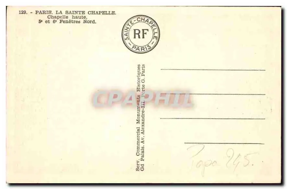 Paris. A Santa Capela — 5ª e 6ª janelas norte — editor Serv. Comercial Monuments Historiques - Verso