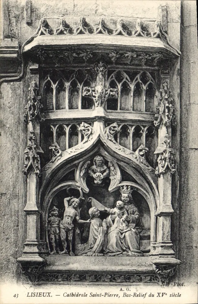 Lisieux — Catedral de São Pedro, Bas-relief do século XV — A.G. Phot. - Frente