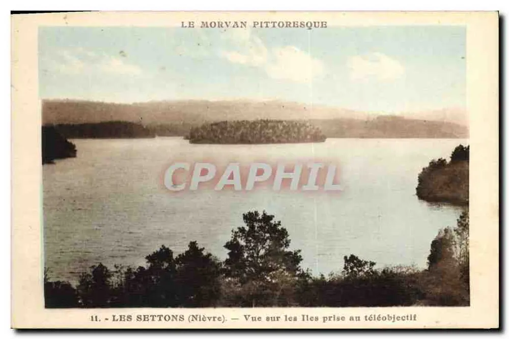 Les Settons (Nièvre) — Blick auf die Inseln mit Teleobjektiv — Verlag Artistic, Paris - Vorderseite