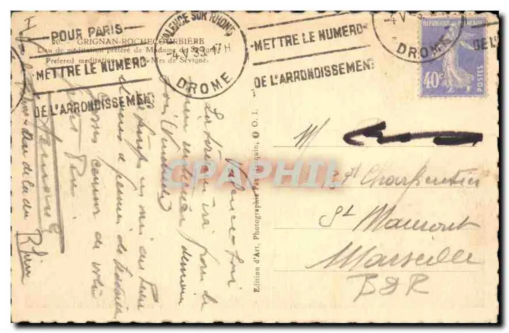 Grignan-Rochecourbière — Lugar de meditação perto de Madame de Sévigné — Edição de Arte, Paris - Verso