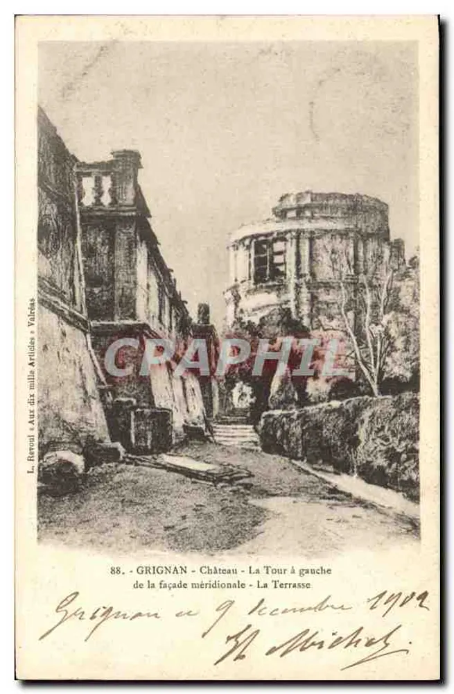 Grignan - Schloss - Die Turm links der südlichen Fassade - Die Terrasse — L. Reroul & Aux dix mille Articles à Valréas, n°88 - Vorderseite