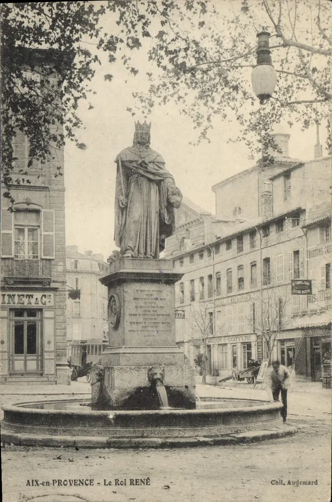 AIX-EN-PROVENCE - O Rei RENÉ — estátua sobre fonte, editor Coll, Audemard - Frente