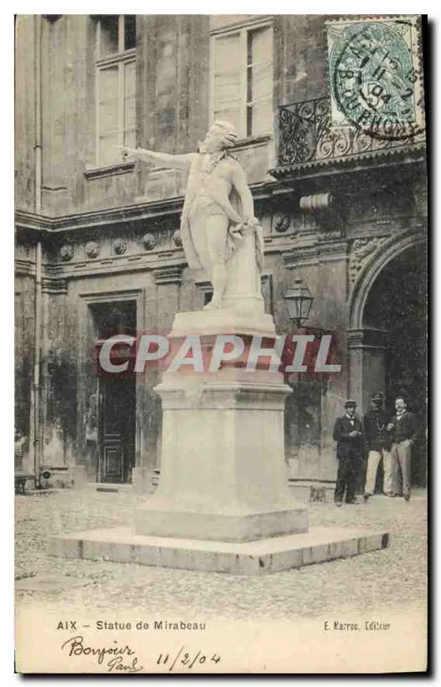 Aix - Estátua de Mirabeau — E. Karroc, Editor - Frente