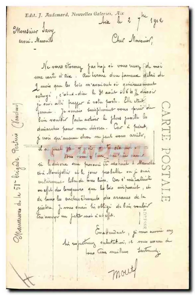 AIX-en-PROVENCE - Estátua de Mirabeau — Édit. J. Audemard, Nouvelles Galeries, Aix - Verso
