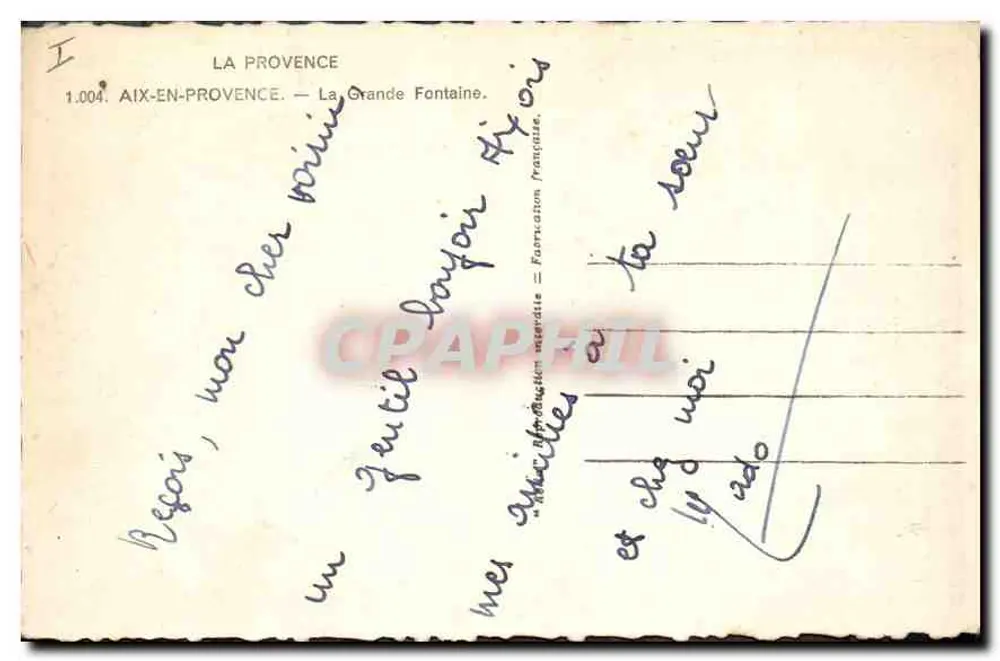 Aix-en-Provence — Die Große Fontäne — Verlag Rolla, Nr. 1.004 - Rückseite
