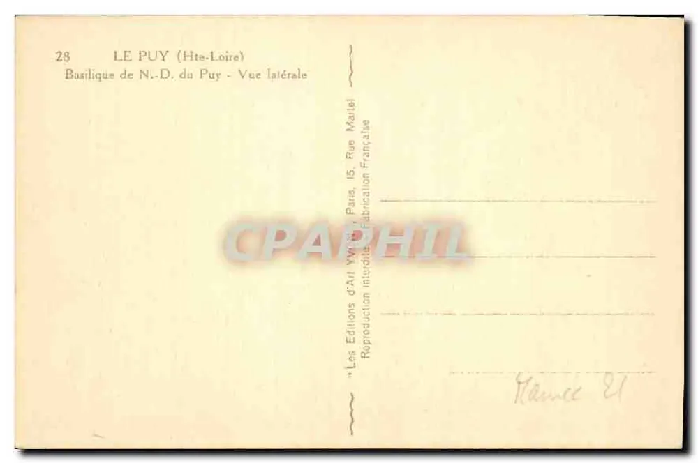 Le Puy (Haute-Loire) — Basilique Notre-Dame du Puy — Seitenansicht — Éditions d'Art Yvart, Paris - Rückseite