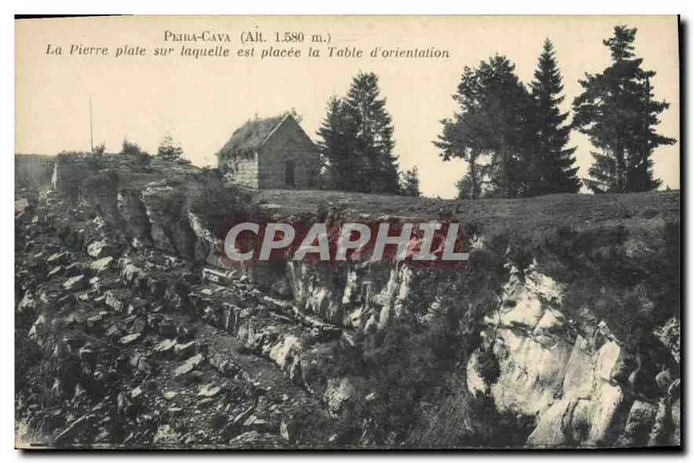 Peïra-Cava (Höhe 1.580 m.) — Die Flache Stein, auf dem die Orientierungstafel steht — J. Morara, bazar-coiffeur, in Peïra-Cava - Vorderseite