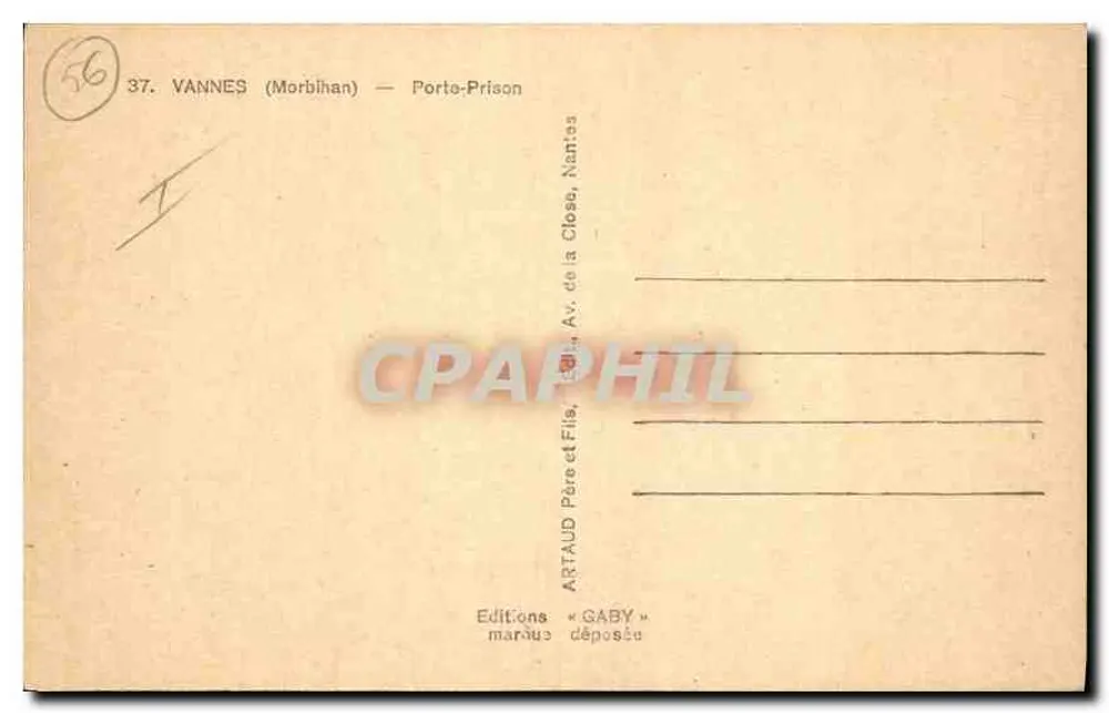Porta da Prisão em Vannes — Morbihan — Edições Gaby - Verso