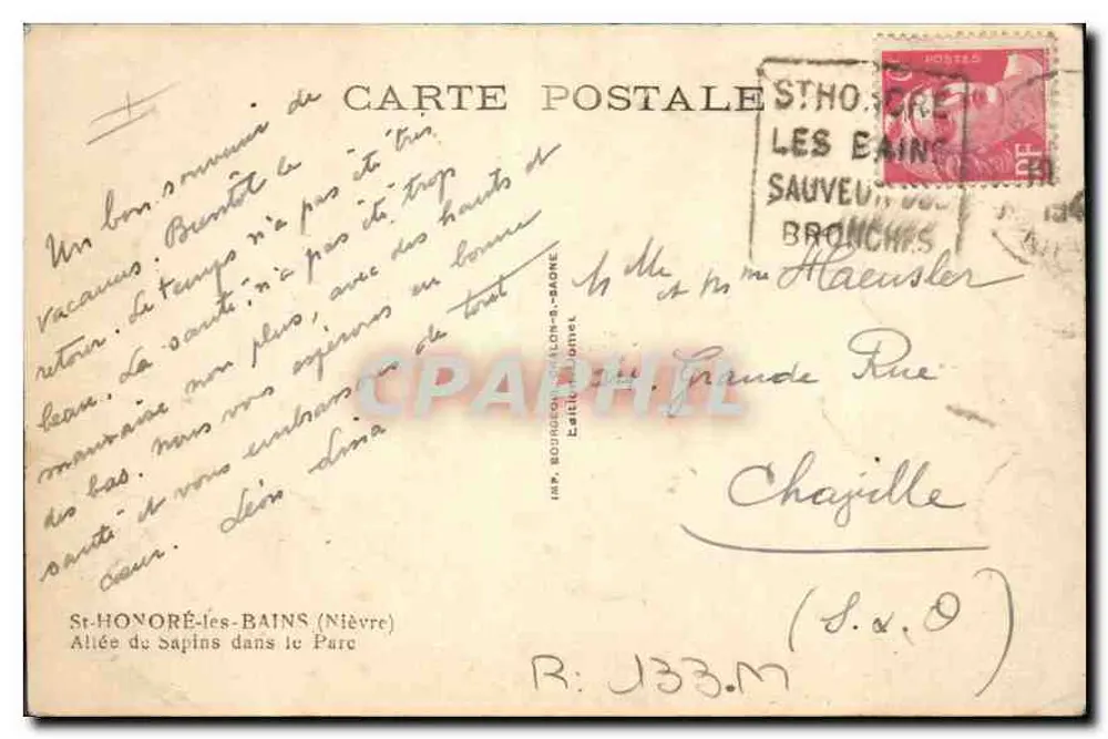 Tannenallee im Park — St-Honoré-les-Bains (Nièvre) — Verlag nicht sichtbar - Rückseite