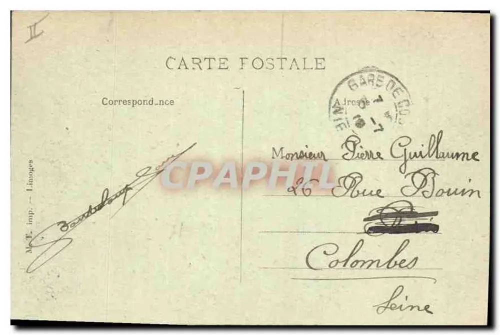 Arredores de Cosne — Castelo de TRACY — Editor M.T. imp. Limoges, n°50 - Verso
