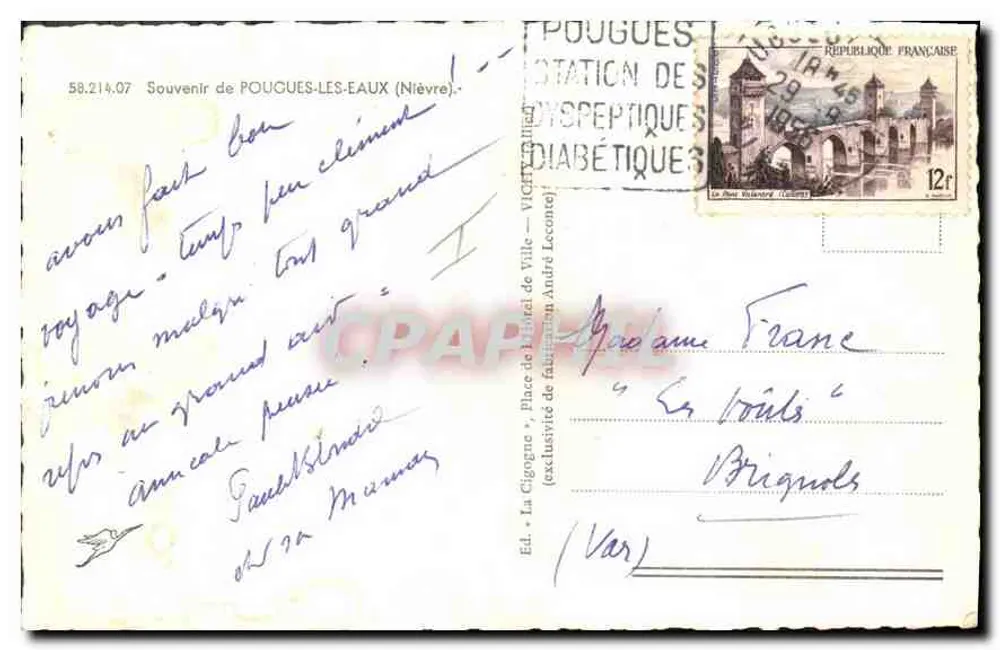 Pouguès-les-Eaux — Estação dos Diabéticos — editor La Cigogne (Var) - Verso