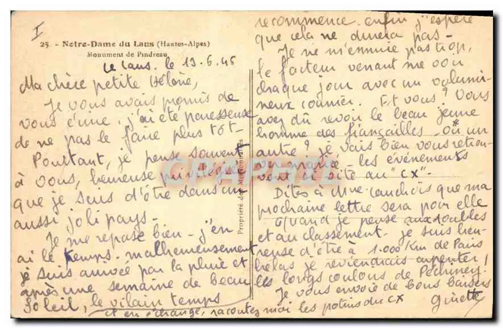 Notre-Dame du Lattes (Hautes-Alpes) — Monument de Pindreaun — unbekannter Verleger, Nr. 25 - Rückseite
