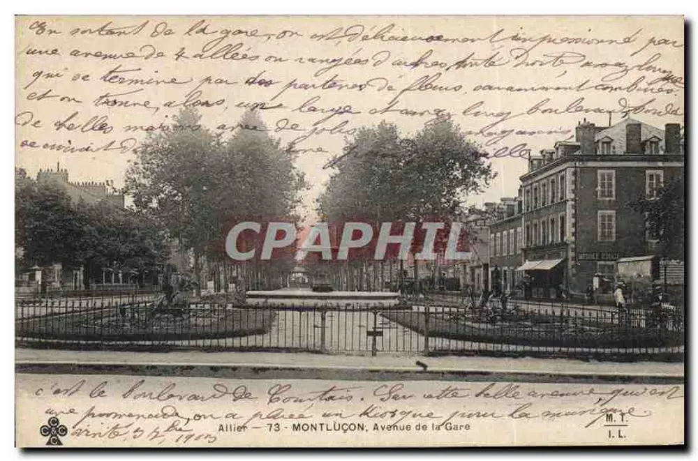 Allier - 73 - MONTLUÇON, Avenida da Gare — vista da praça do Geral de Gaulle com fonte e passeio - Frente