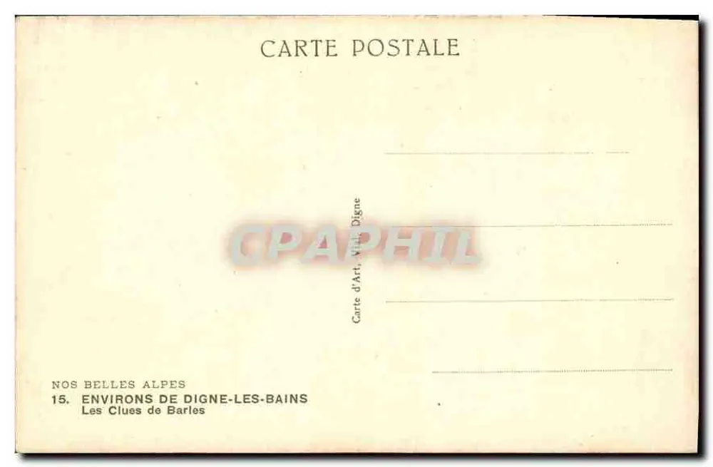 Les Clues de Barles — Environ de Digne-les-Bains — Carte d'Art, Digne - Rückseite