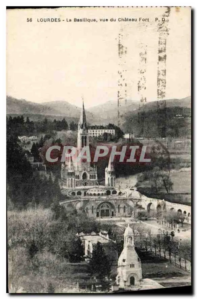 Lourdes - Die Basilika, Ansicht vom Schloss - P.D. - Vorderseite