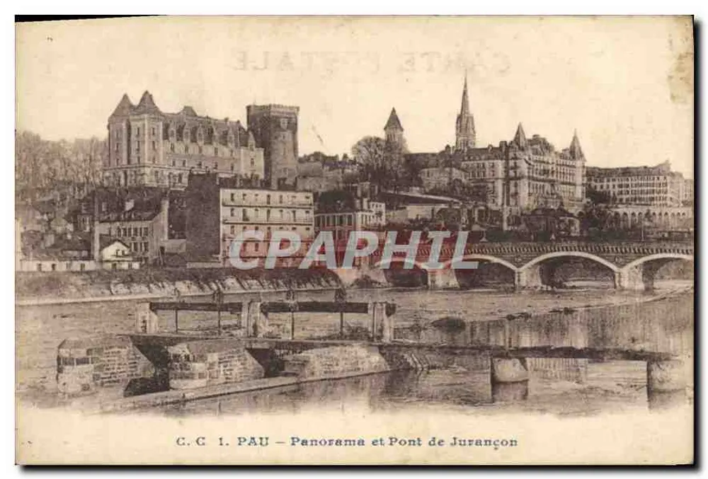 Pau — Panorama e Ponte de Jurançon — Carrache, editor Pau - Frente