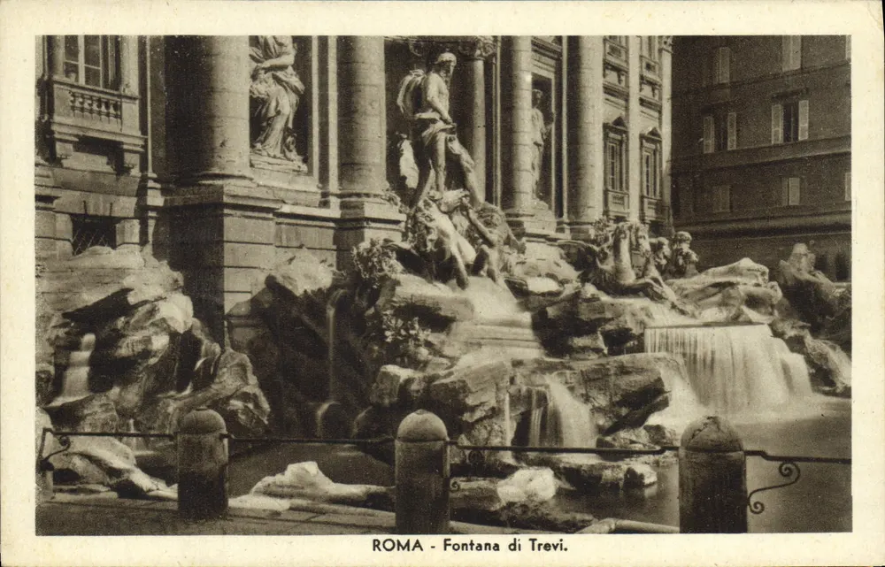 Roma - Fontana di Trevi — visão detalhada da fonte com esculturas e cascata — editor desconhecido, número de série não visível - Frente