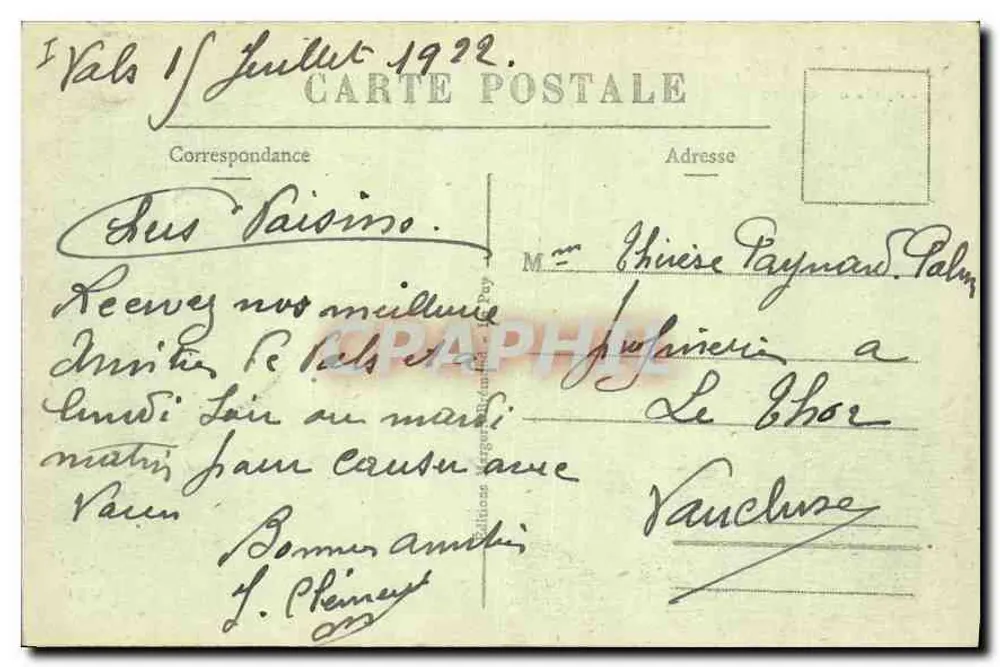 Vals-les-Bains (Ardèche) — Facha da Casa de Cassino — Editor M.B. Le Puton - Verso