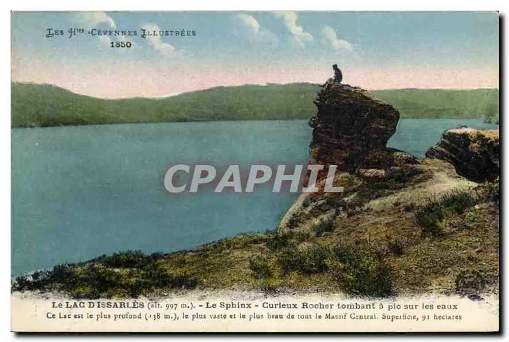 See Issarlès — Der Sphinx — Fels Curleux, der über das Wasser ragt — Les Cévennes Illustrées 1850 - Vorderseite