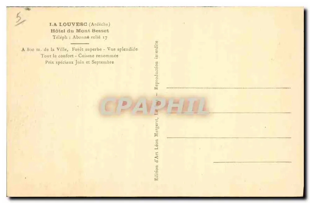 La Louvesc (Ardèche) — Hotel du Mont Besset — Édition d'Art Léon Margant - Rückseite