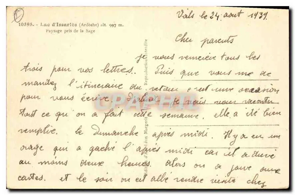 See Issarlès (Ardèche) — H. 997 m. — Verlag ElnO, Nr. 10595 - Rückseite