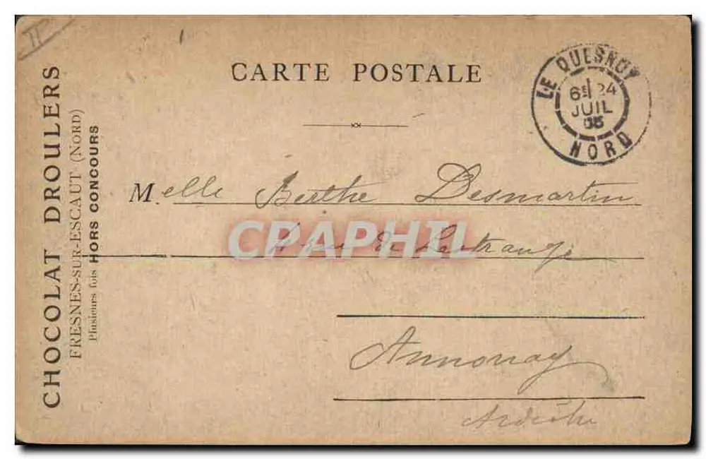 Trouville — Praia e barcos a vela — Editor: Chocolat Droulers (Fresnes-sur-Escaut, Nord) - Verso