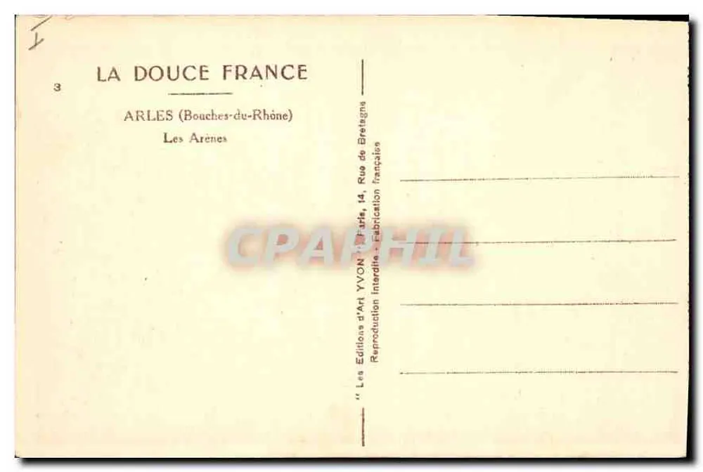 Les Arènes — Arles (Bouches-du-Rhône) — Edições d'Art YVON - Verso