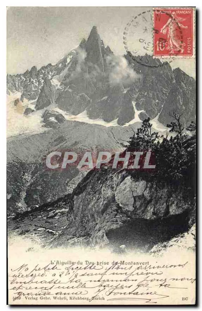 A Aiguille du Dru vista de Montanvert — Verlag Gebr. Wehrli, Zurique — n° 6469 - Frente