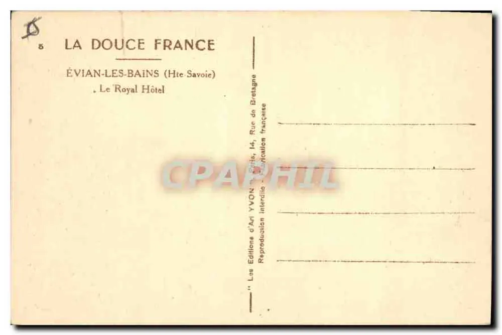 Évian-les-Bains — Das Royal Hotel — Éditions d'Art YVON - Rückseite