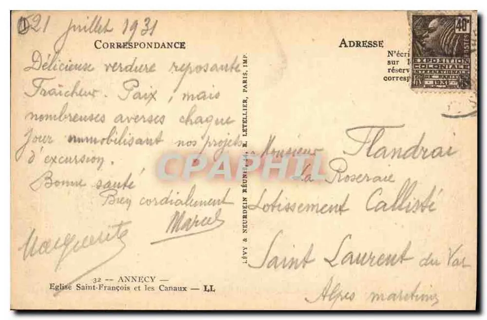 Kirche Saint-François und die Kanäle — Annecy — Verlag Lévy & Neudrén, N°32 - Rückseite