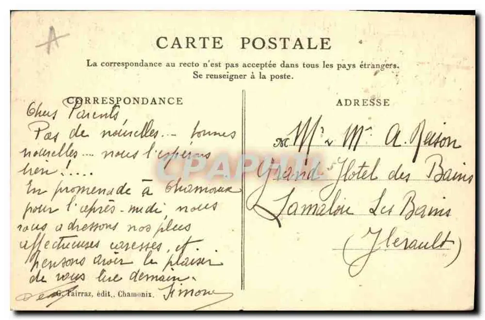 Chamonix. A Aiguila do Druz — Cl. G. Tairraz - Verso
