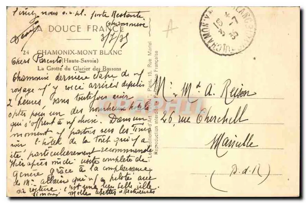 Grotte des Glaciers de Bossons — Chamonix-Mont-Blanc — französische Kunstreproduktion - Rückseite