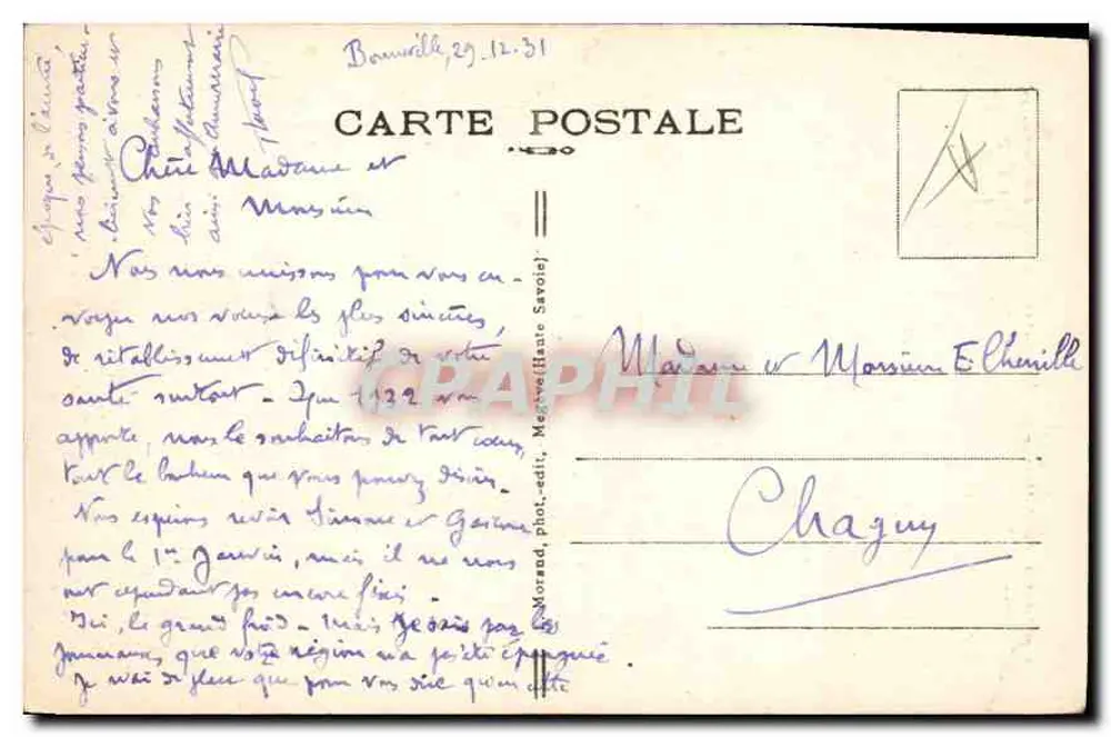 Chamonix-Mont-Blanc e as Aiguilles — Morrand, fot. edit. n°755 - Verso