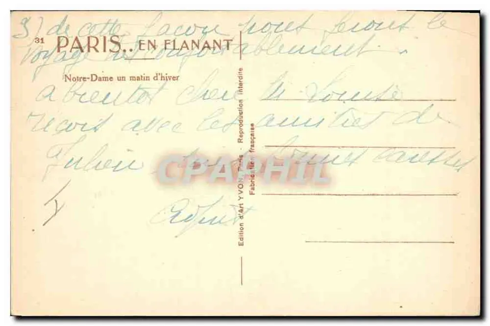 Notre-Dame de Paris — ein Wintermorgen — Art Edition YVON, Paris - Rückseite