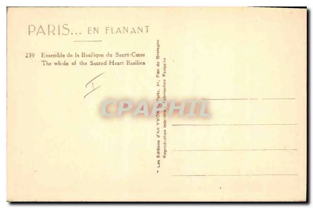Paris — Basilika des Heiligen Herzens — Éditions d'Art YVON, n° 239 - Rückseite