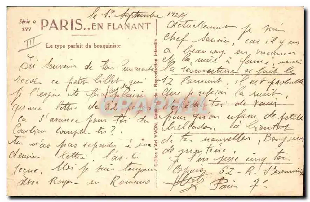 Notre-Dame de Paris — Der perfekte Typ eines Buchhändlers — Édition d'Art YVON, Serie 9 Nr. 477 - Rückseite